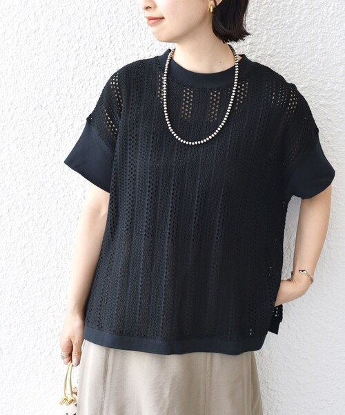 SHIPS(シップス)の「*〈手洗い可能〉アイレット ワイド リブ ドッキング トップス◇(Tシャツ/カットソー・レディース・ホワイト/ライトホワイト/ブラック/ブラック系/チャコールグレー/シルバーグレー/グレー系/ダークグリーン/パープル/ライトイエロー・ONE SIZE)」の5枚目の写真