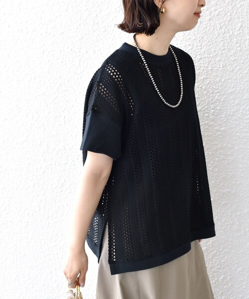 tシャツ 「手洗い可」シアーリブトップス レディース SHIPS Colors:〈手洗い可能〉シアー ロゴ ニット TEE｜ SHIPS