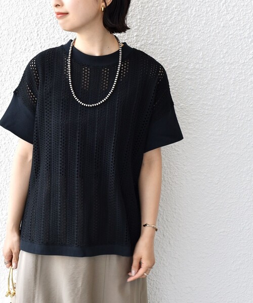 SHIPS(シップス)の「*〈手洗い可能〉アイレット ワイド リブ ドッキング トップス◇(Tシャツ/カットソー・レディース・ホワイト/ライトホワイト/ブラック/ブラック系/チャコールグレー/シルバーグレー/グレー系/ダークグリーン/パープル/ライトイエロー・ONE SIZE)」の14枚目の写真