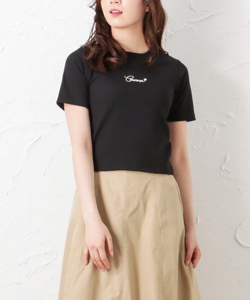 CONVERSE(コンバース)の「CONVERSE コンバース リブクロップドボーダーTシャツ(Tシャツ/カットソー・レディース・ホワイト/ブルー/ブラック/オフホワイト・L/M)」の1枚目の写真