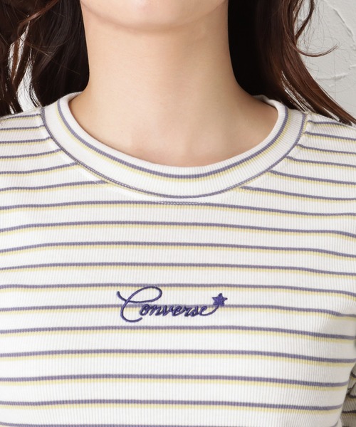 CONVERSE(コンバース)の「CONVERSE コンバース リブクロップドボーダーTシャツ(Tシャツ/カットソー・レディース・ホワイト/ブルー/ブラック/オフホワイト・L/M)」の22枚目の写真