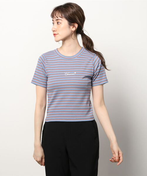 CONVERSE(コンバース)の「CONVERSE コンバース リブクロップドボーダーTシャツ(Tシャツ/カットソー・レディース・ホワイト/ブルー/ブラック/オフホワイト・L/M)」の9枚目の写真