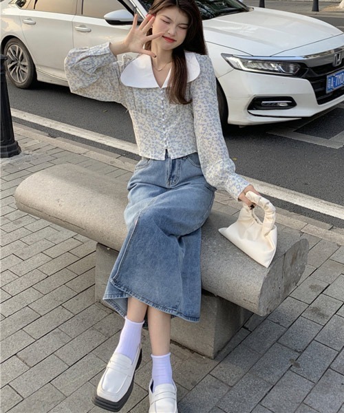 VIBGYOR Women（ヴィブジョー　ウィメン）の「【KOREA SELECT】ビックカラー フラワープリント ブラウス（シャツ/ブラウス・レディース・アイボリー・FREE）」の4枚目の写真