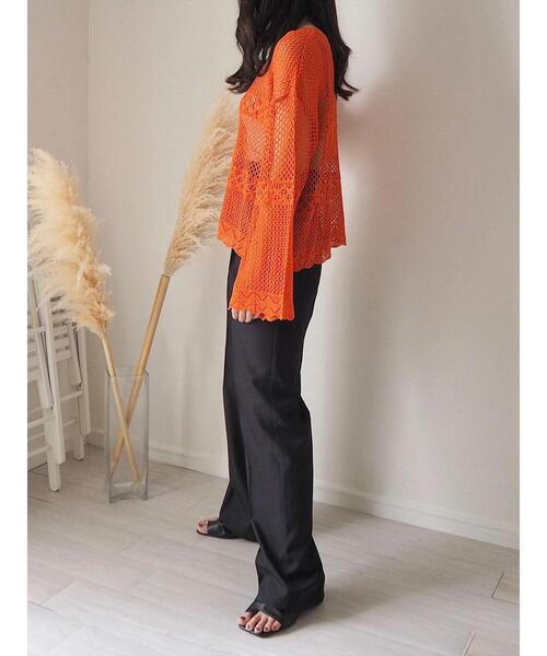 Green　Parks（グリーンパークス）の「透かし編みニットプルオーバー（ニット/セーター・レディース・ネイビー/オレンジ/グリーン・FREE）」の19枚目の写真