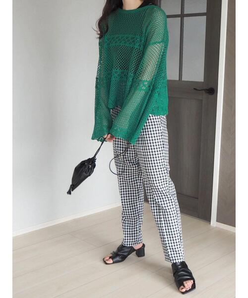 Green　Parks（グリーンパークス）の「透かし編みニットプルオーバー（ニット/セーター・レディース・ネイビー/オレンジ/グリーン・FREE）」の15枚目の写真