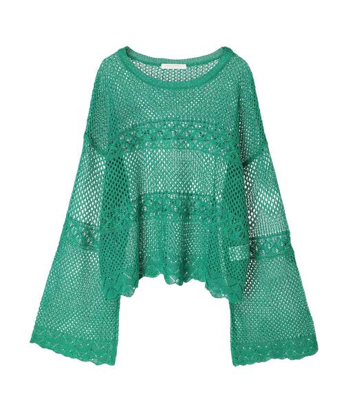 Green　Parks（グリーンパークス）の「透かし編みニットプルオーバー（ニット/セーター・レディース・ネイビー/オレンジ/グリーン・FREE）」の13枚目の写真