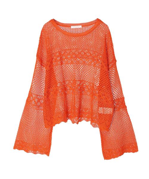 Green　Parks（グリーンパークス）の「透かし編みニットプルオーバー（ニット/セーター・レディース・ネイビー/オレンジ/グリーン・FREE）」の6枚目の写真