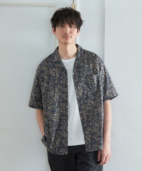 holk 半袖ボタンシャツ サイズ3 ブラウン osharewalker 開襟シャツ メンズ 春夏 トップス 半袖 羽織 襟