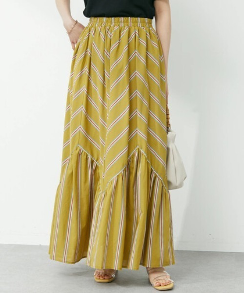 Green　Parks（グリーンパークス）の「・ELENCARE DUE ストライプパネルスカート（スカート・レディース・グリーン/イエロー/ネイビー・FREE）」の3枚目の写真