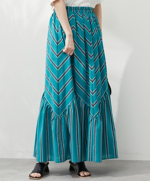 Green　Parks（グリーンパークス）の「・ELENCARE DUE ストライプパネルスカート（スカート・レディース・グリーン/イエロー/ネイビー・FREE）」の2枚目の写真