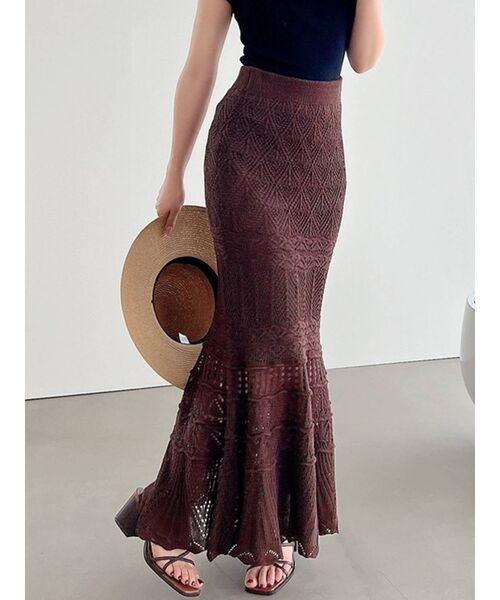 RESEXXY（リゼクシー）の「鈎針風ニットマーメイドスカート（スカート・レディース・アイボリー/ブラック/ブラウン/ベージュ・FREE）」の3枚目の写真