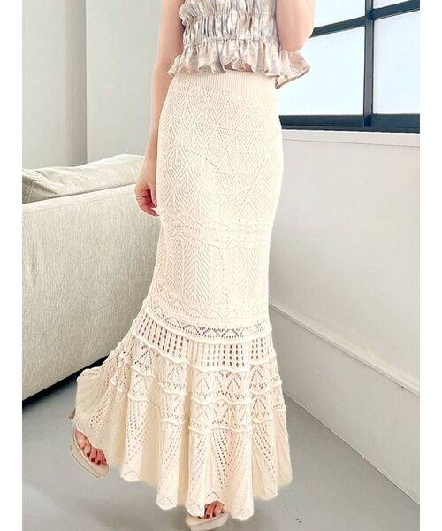 RESEXXY（リゼクシー）の「鈎針風ニットマーメイドスカート（スカート・レディース・アイボリー/ブラック/ブラウン/ベージュ・FREE）」の2枚目の写真