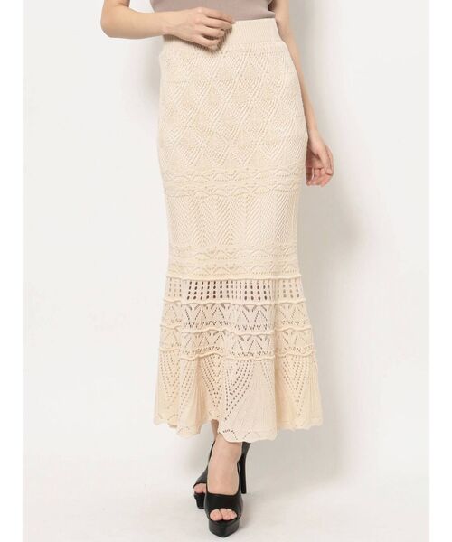 RESEXXY（リゼクシー）の「鈎針風ニットマーメイドスカート（スカート・レディース・アイボリー/ブラック/ブラウン/ベージュ・FREE）」の8枚目の写真