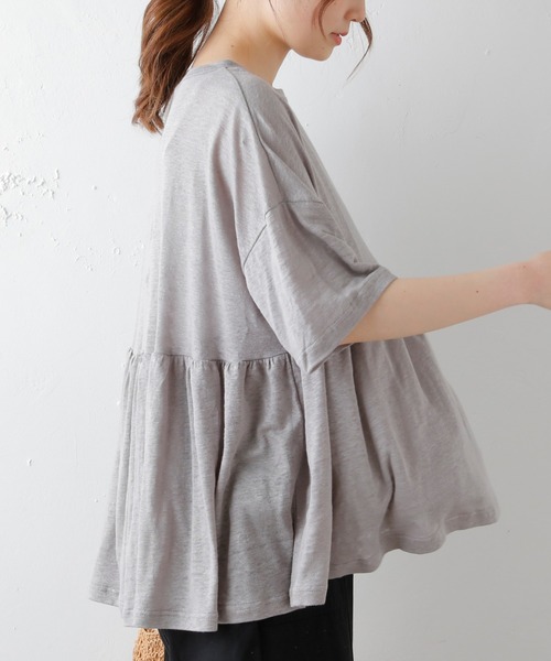 PUAL CE CIN（ピュアルセシン）の「ラミーリネン天竺ギャザープルオーバー（Tシャツ/カットソー・レディース・ホワイト/ブラック/グレー/ブルー・FREE）」の3枚目の写真