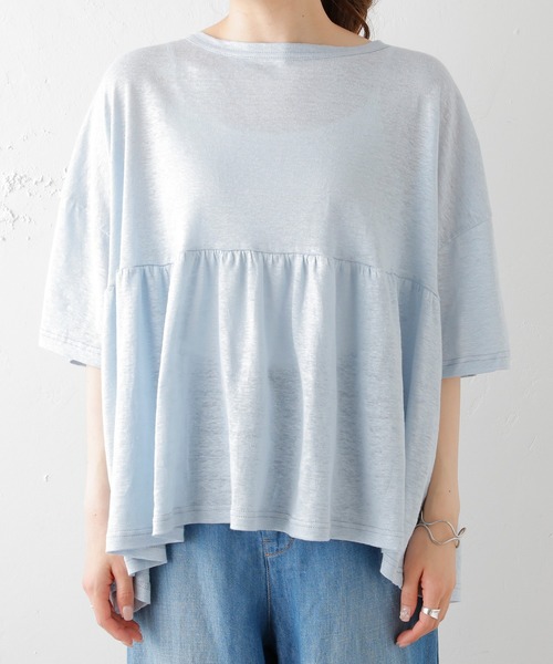 PUAL CE CIN（ピュアルセシン）の「ラミーリネン天竺ギャザープルオーバー（Tシャツ/カットソー・レディース・ホワイト/ブラック/グレー/ブルー・FREE）」の6枚目の写真