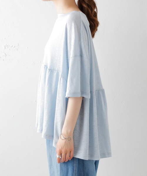 PUAL CE CIN（ピュアルセシン）の「ラミーリネン天竺ギャザープルオーバー（Tシャツ/カットソー・レディース・ホワイト/ブラック/グレー/ブルー・FREE）」の7枚目の写真