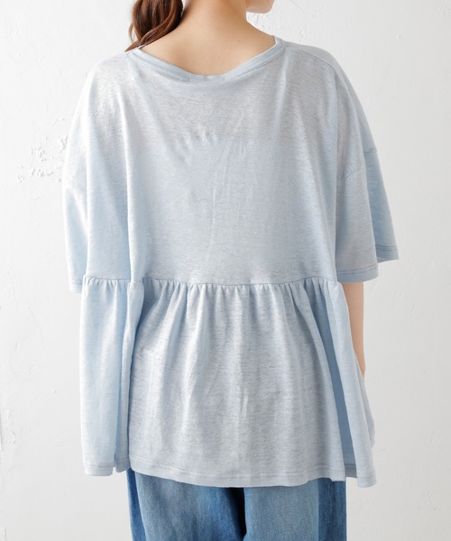 PUAL CE CIN（ピュアルセシン）の「ラミーリネン天竺ギャザープルオーバー（Tシャツ/カットソー・レディース・ホワイト/ブラック/グレー/ブルー・FREE）」の8枚目の写真