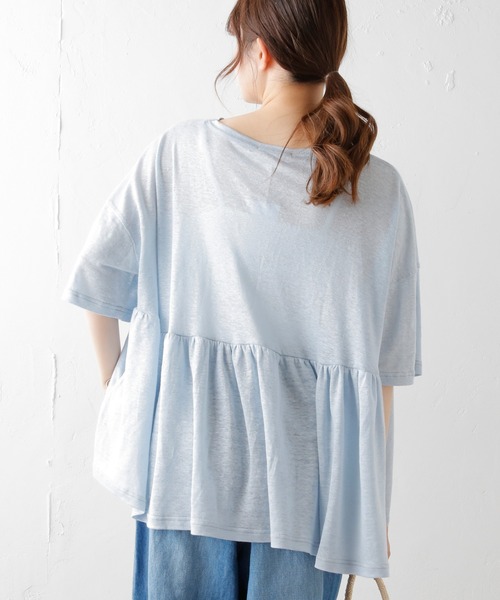 PUAL CE CIN（ピュアルセシン）の「ラミーリネン天竺ギャザープルオーバー（Tシャツ/カットソー・レディース・ホワイト/ブラック/グレー/ブルー・FREE）」の20枚目の写真