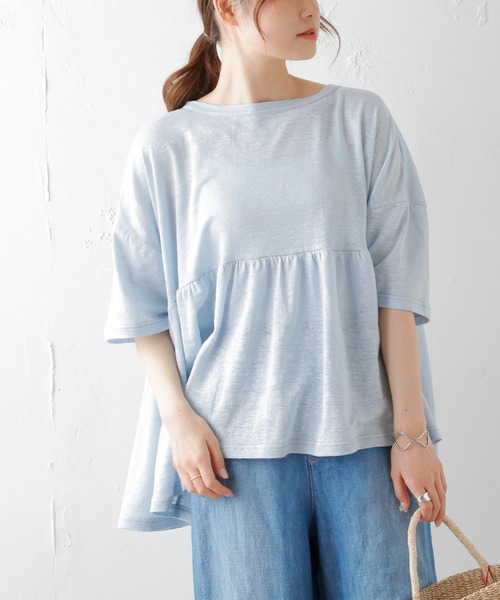 PUAL CE CIN（ピュアルセシン）の「ラミーリネン天竺ギャザープルオーバー（Tシャツ/カットソー・レディース・ホワイト/ブラック/グレー/ブルー・FREE）」の18枚目の写真