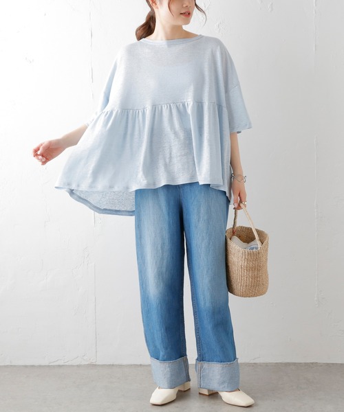 PUAL CE CIN（ピュアルセシン）の「ラミーリネン天竺ギャザープルオーバー（Tシャツ/カットソー・レディース・ホワイト/ブラック/グレー/ブルー・FREE）」の21枚目の写真