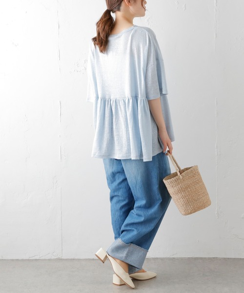 PUAL CE CIN（ピュアルセシン）の「ラミーリネン天竺ギャザープルオーバー（Tシャツ/カットソー・レディース・ホワイト/ブラック/グレー/ブルー・FREE）」の22枚目の写真