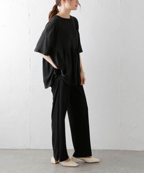 PUAL CE CIN（ピュアルセシン）の「ラミーリネン天竺ギャザープルオーバー（Tシャツ/カットソー・レディース・ホワイト/ブラック/グレー/ブルー・FREE）」の5枚目の写真