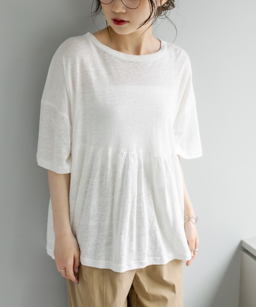 PUAL CE CIN（ピュアルセシン）の「ラミーリネン天竺ギャザープルオーバー（Tシャツ/カットソー・レディース・ホワイト/ブラック/グレー/ブルー・FREE）」の15枚目の写真