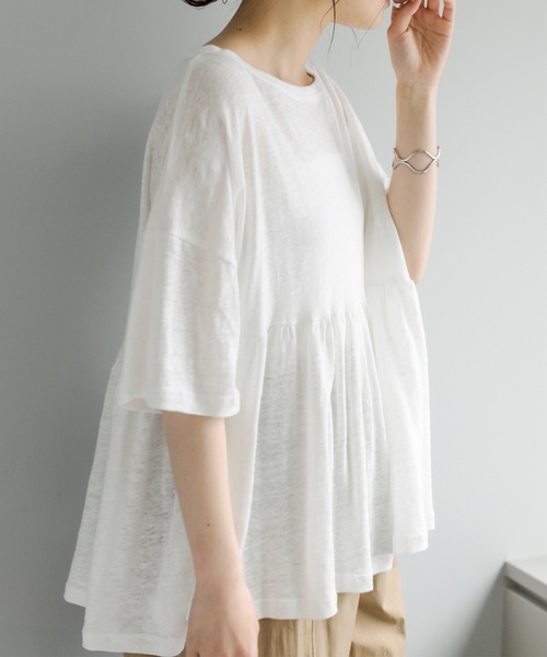 PUAL CE CIN（ピュアルセシン）の「ラミーリネン天竺ギャザープルオーバー（Tシャツ/カットソー・レディース・ホワイト/ブラック/グレー/ブルー・FREE）」の16枚目の写真