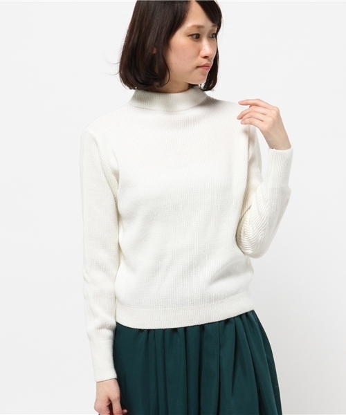 OUTLET（アウトレット）の「【DouDou】ボトルネックプルオーバー（ニット/セーター・レディース・ネイビー/ブルー/オフホワイト・FREE）」の2枚目の写真