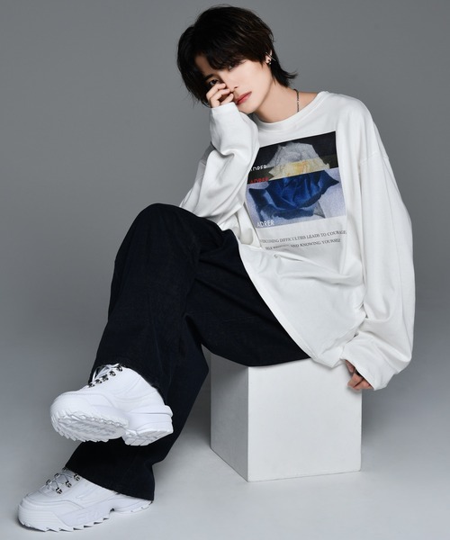 ADRER（アドラー）の「heavy cotton flower graphic big long-t/ヘビーコットンフラワーグラフィックロングT（Tシャツ/カットソー・メンズ・ホワイト/チャコールグレー/バーガンディー・SMALL/MEDIUM/LARGE/X-SMALL）」の5枚目の写真
