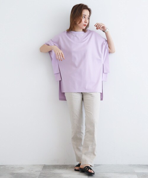 INDIVI（インディヴィ）の「◆【洗える/日本製】スリットチュニックプルオーバー（Tシャツ/カットソー・レディース・ブラック/ライトパープル/ブラウン系その他/ホワイト系/グリーン・12/34/38/05/13）」の10枚目の写真