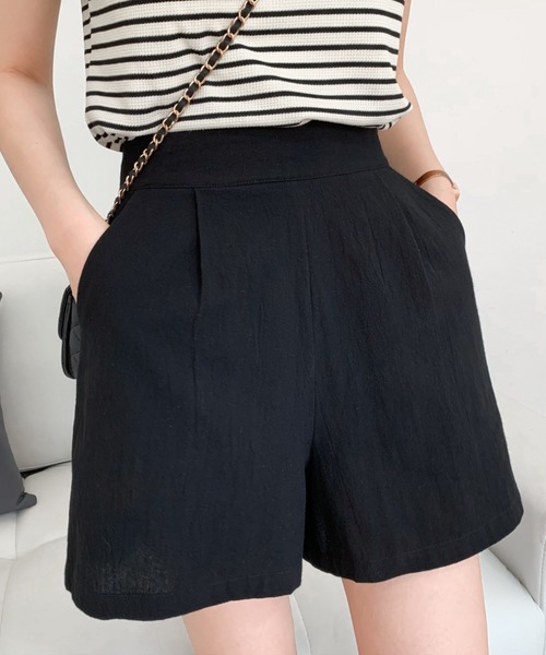 Diosfront（ディオスフロント）の「リネンライクリラックスショートパンツ（その他パンツ・レディース・ブラック/サックスブルー/シャーベット・L/M/S）」の2枚目の写真