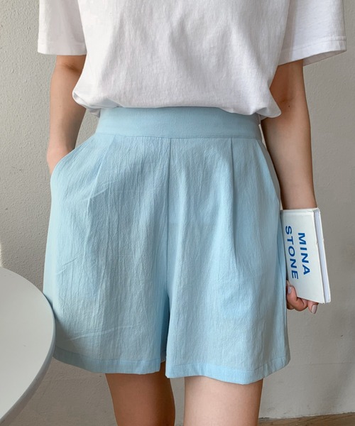 Diosfront（ディオスフロント）の「リネンライクリラックスショートパンツ（その他パンツ・レディース・ブラック/サックスブルー/シャーベット・L/M/S）」の4枚目の写真