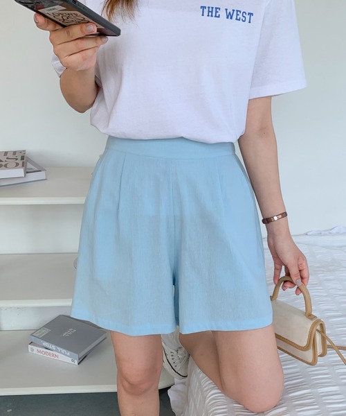 Diosfront（ディオスフロント）の「リネンライクリラックスショートパンツ（その他パンツ・レディース・ブラック/サックスブルー/シャーベット・L/M/S）」の15枚目の写真