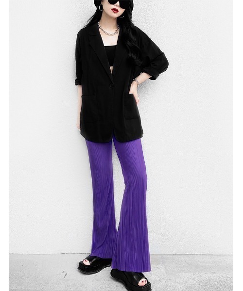 LVEU.（ラブユ.）の「Color pleated straight pants / カラープリーツストレートパンツ(Ai select)（その他パンツ・レディース・ブラック/パープル/グリーン・FREE）」の3枚目の写真
