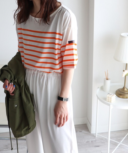 COURO（コウロ）の「ボートネックバスクパネルボーダーTシャツ（Tシャツ/カットソー・レディース・オレンジ/ブルー・FREE）」の17枚目の写真