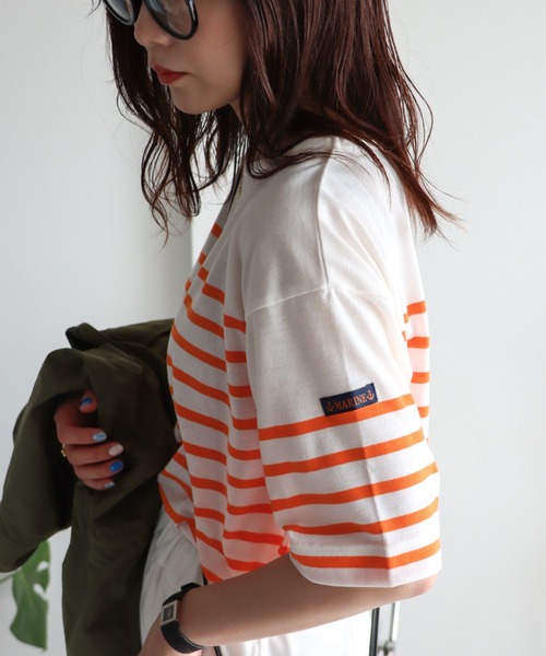 COURO（コウロ）の「ボートネックバスクパネルボーダーTシャツ（Tシャツ/カットソー・レディース・オレンジ/ブルー・FREE）」の19枚目の写真