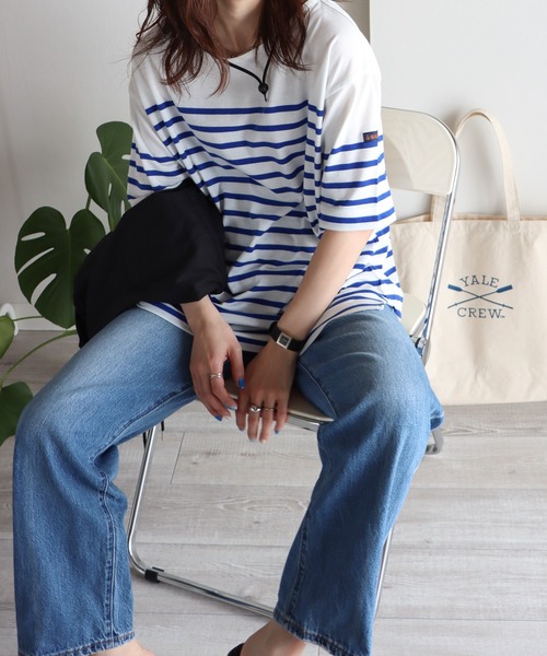 COURO（コウロ）の「ボートネックバスクパネルボーダーTシャツ（Tシャツ/カットソー・レディース・オレンジ/ブルー・FREE）」の10枚目の写真