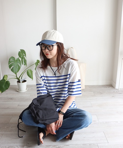 COURO（コウロ）の「ボートネックバスクパネルボーダーTシャツ（Tシャツ/カットソー・レディース・オレンジ/ブルー・FREE）」の11枚目の写真