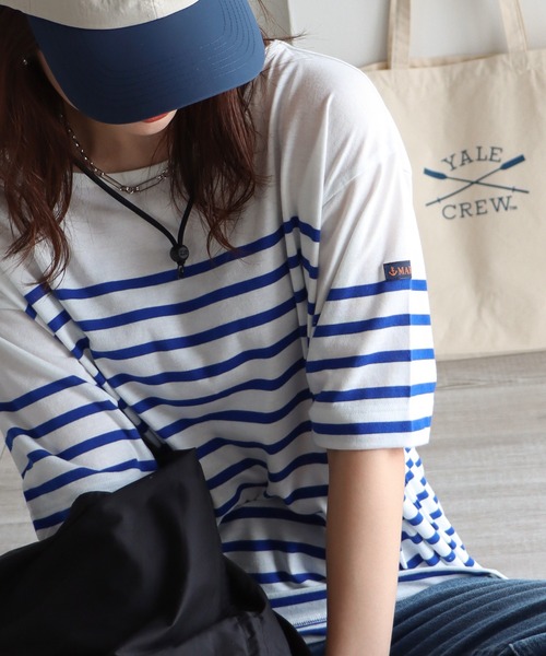 COURO（コウロ）の「ボートネックバスクパネルボーダーTシャツ（Tシャツ/カットソー・レディース・オレンジ/ブルー・FREE）」の12枚目の写真