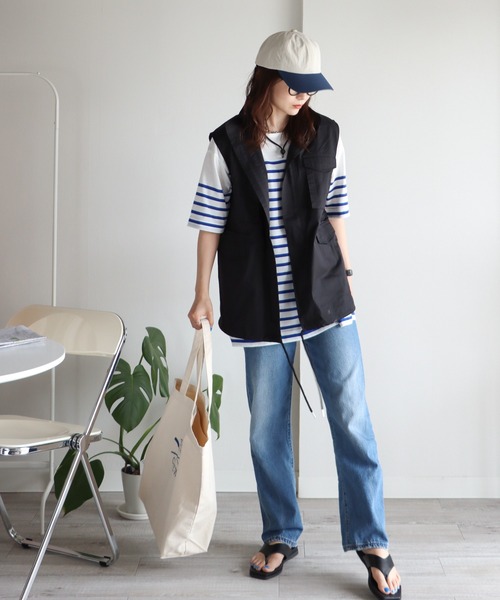 COURO（コウロ）の「ボートネックバスクパネルボーダーTシャツ（Tシャツ/カットソー・レディース・オレンジ/ブルー・FREE）」の14枚目の写真