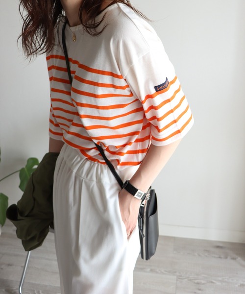 COURO（コウロ）の「ボートネックバスクパネルボーダーTシャツ（Tシャツ/カットソー・レディース・オレンジ/ブルー・FREE）」の9枚目の写真