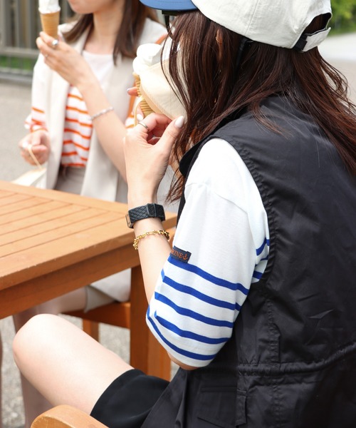 COURO（コウロ）の「ボートネックバスクパネルボーダーTシャツ（Tシャツ/カットソー・レディース・オレンジ/ブルー・FREE）」の5枚目の写真