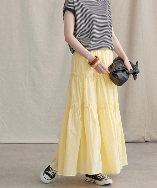 AMERICAN HOLIC（アメリカンホリック）の「丈違いインドCottonティアードスカート（スカート・レディース・ブラック/ブラウン/オフホワイト/ピンク/イエロー・M/L）」の4枚目の写真
