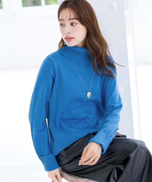 洗える】もっちり柔らかいリブタートルプルオーバーニット（ニット