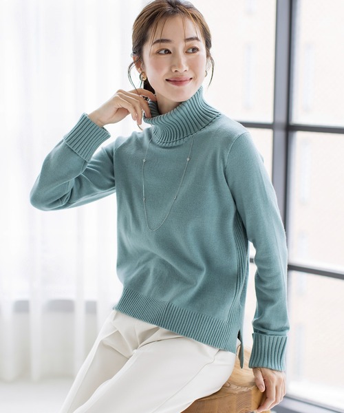 洗える】もっちり柔らかいリブタートルプルオーバーニット（ニット