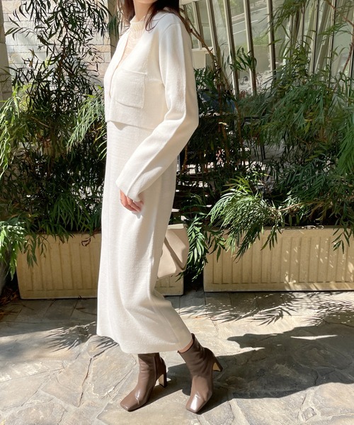 Meli rich（メリーリッチ）の「クロップド丈カーディガン＆ニットワンピース セットアップ（ワンピース・レディース・ベージュ/パープル/グレー/オフホワイト/チャコール・MEDIUM）」の19枚目の写真