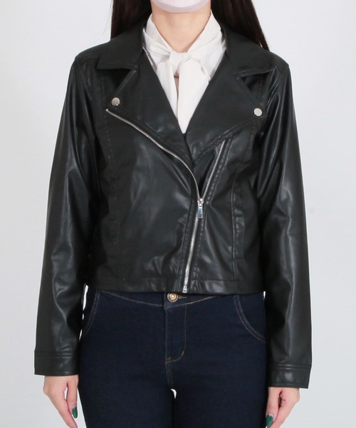 Julia Boutique（ジュリアブティック）の「フェイクレザーショート丈ライダースジャケット/22510（ライダースジャケット・レディース・ブラック/アイボリー・ONE）」の7枚目の写真