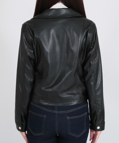Julia Boutique（ジュリアブティック）の「フェイクレザーショート丈ライダースジャケット/22510（ライダースジャケット・レディース・ブラック/アイボリー・ONE）」の9枚目の写真