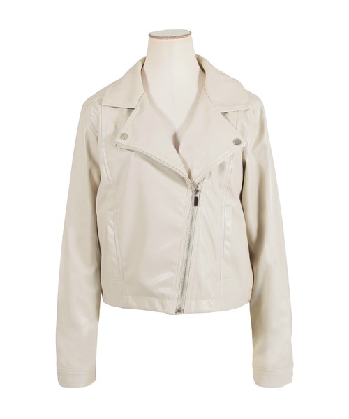 Julia Boutique（ジュリアブティック）の「フェイクレザーショート丈ライダースジャケット/22510（ライダースジャケット・レディース・ブラック/アイボリー・ONE）」の16枚目の写真
